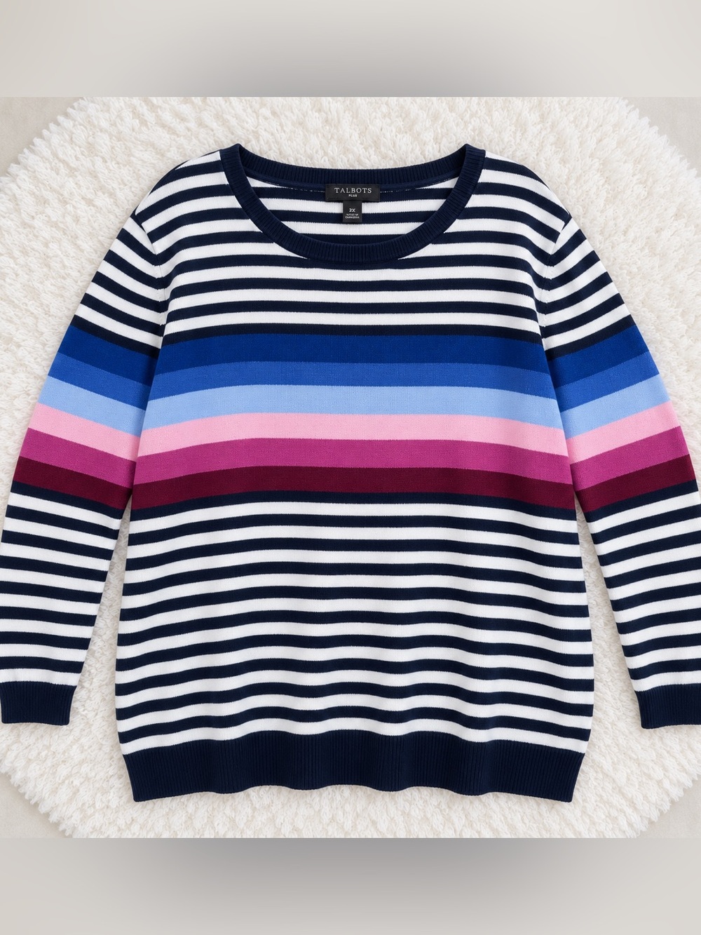 Talbots Plus Women's 2X Multicolor Striped Colorblock Pullover Sweater